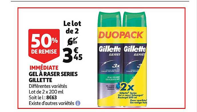 gel à raser series gillette 50% de remise immédiate