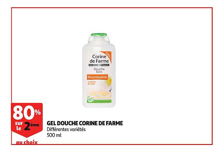 gel douche corine de farme 80% sur le 2ème au choix