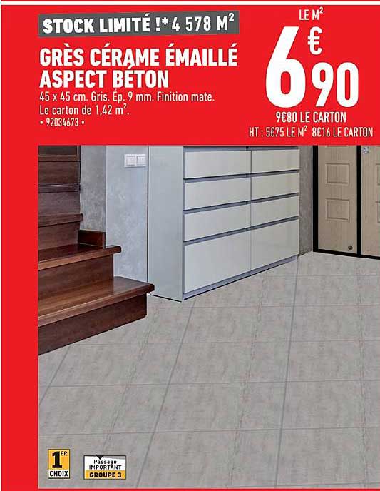 grès cérame émaillé aspect béton