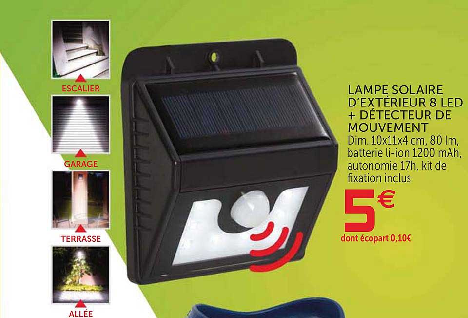 lampe solaire d'extérieur 8 led + détecteur de mouvement