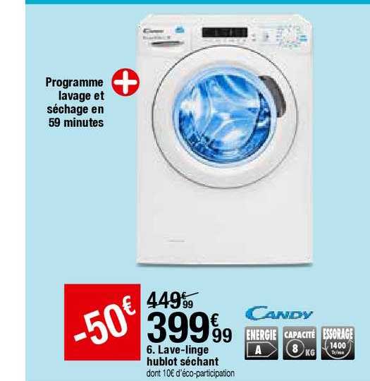 lave linge hublot séchant candy