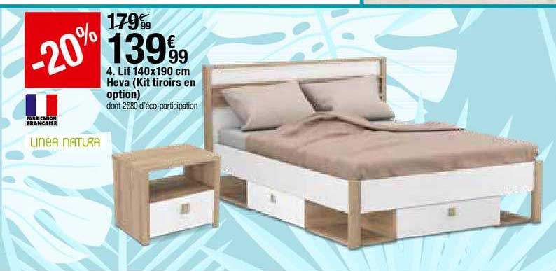 lit 140x190 cm heva (kit tiroirs en option) linea natura
