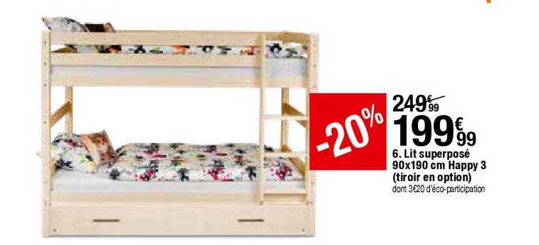 lit superposé 90x190 cm happy