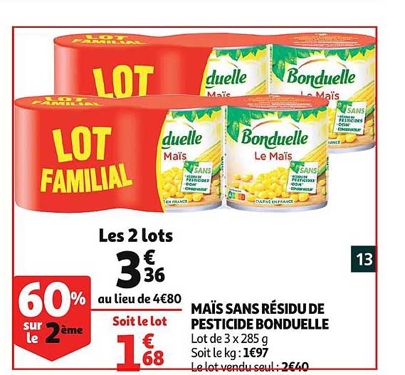 maïs sans résidu de pesticide bonduelle 60% sur le 2ème