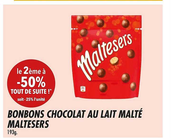maltersers bonbons chocolat au lait malté le 2ème -50%