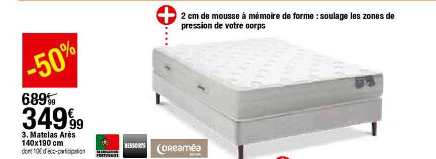 matelas arès 140x190 cm ressorts dreaméa
