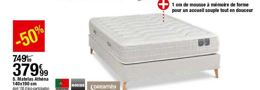 matelas athéna 140x190 cm mousse dreaméa