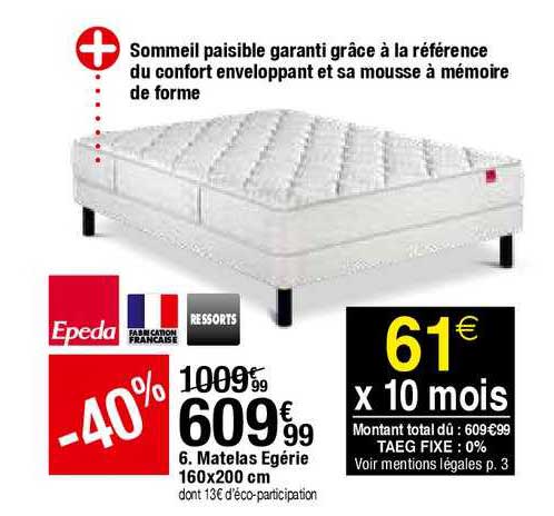 matelas egérie 160x200 cm epeda ressorts
