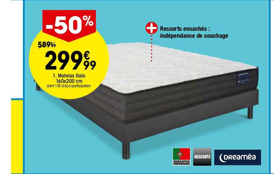 matelas gaïa 160x200 cm ressorts dreaméa