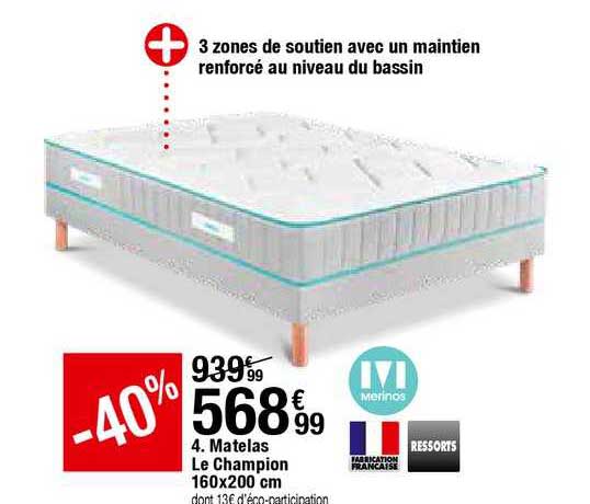matelas le champion 160x200 cm merinos ressorts