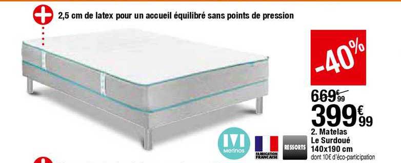 matelas le surdoué 140x190 cm merinos ressorts