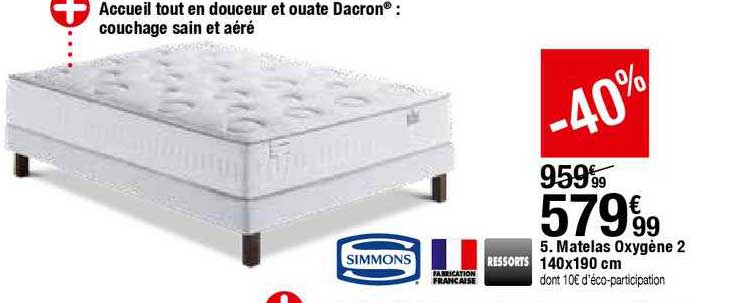 matelas oxygène 2 140x190 cm simmons ressorts