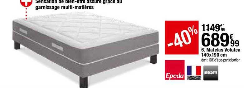 matelas volutea 140x190 cm epeda ressorts