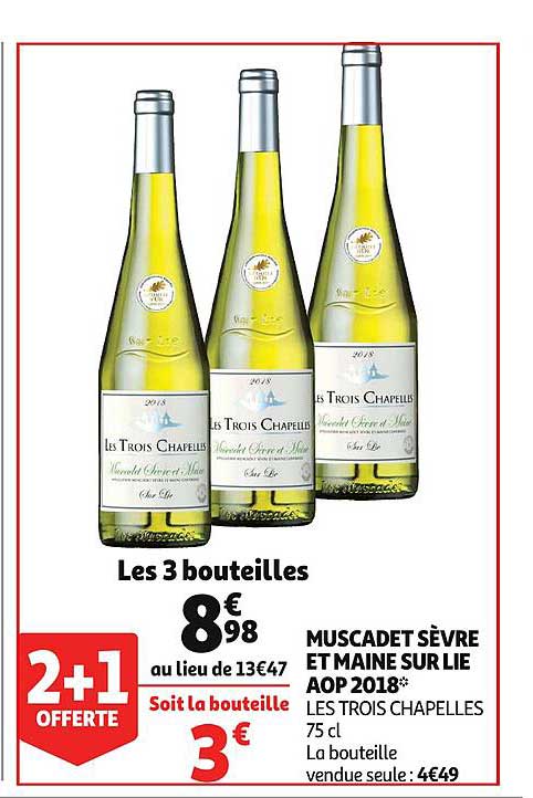 muscade sèvre et maine sur lie aop 2018 les trois chapelles 2+1 offerte