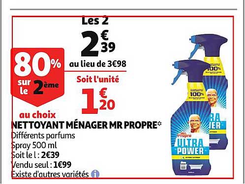 nettoyant ménager mr propre 80% sur le 2ème au choix