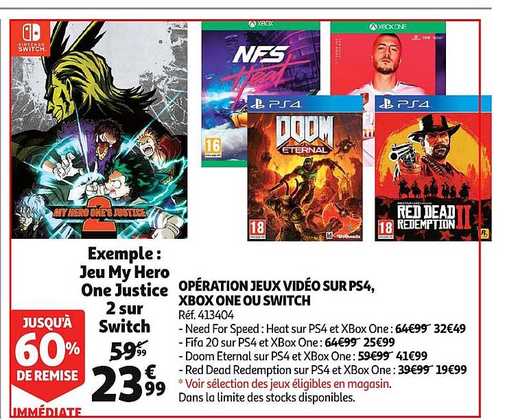 opération jeux vidéo sur ps4 xbox one ou switch 60% de remise immédiate