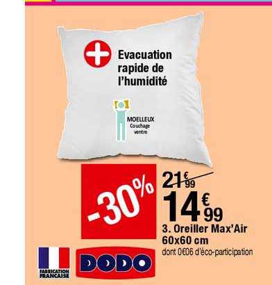oreiller max'air 60x60 cm dodo