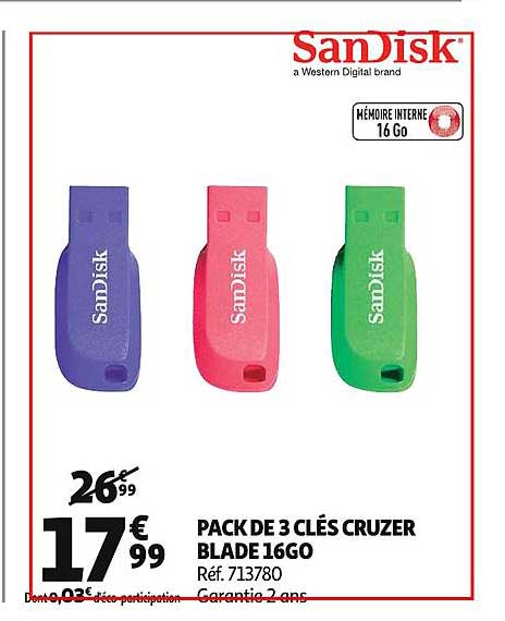 pack de 3 clés cruzer blade 16go sandisk