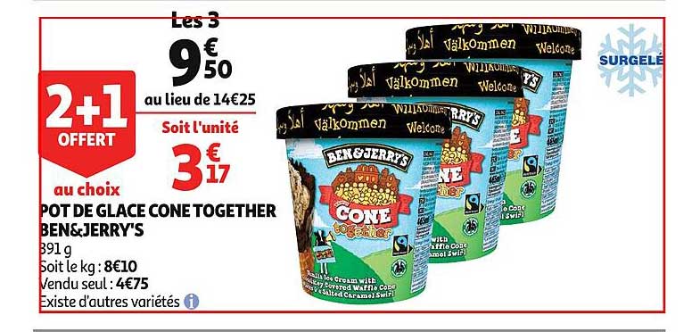pot de glace cone together ben&jerry's 2+1 offert au choix