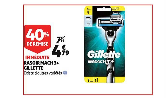 rasoir mach 3+ gillette 40% de remise immédiate