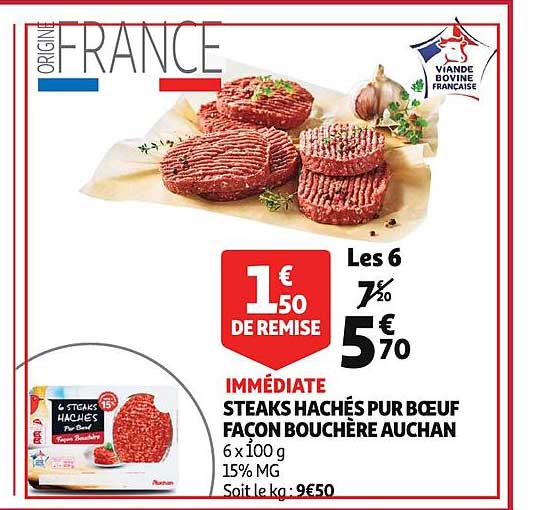 steaks hachés pur bœuf façon bouchère auchan