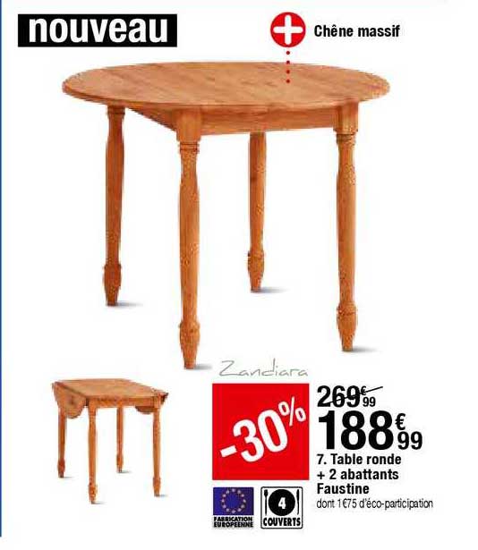 table ronde + 2 abattants faustine