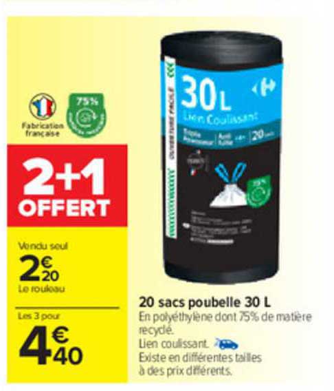 20 Sacs Poubelle 30 L