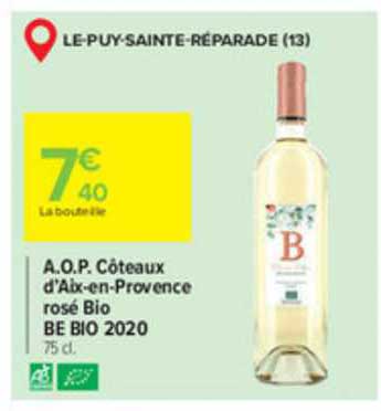 a.o.p. côteaux d'aix-en-provence rosé bio be bio 2020