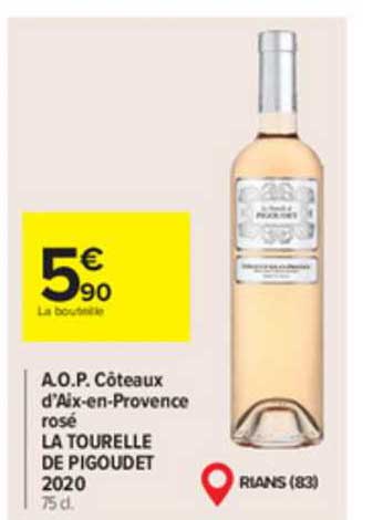 a.o.p. côteaux d'aix-en-provence rosé la tourelle de pigoudet 2020