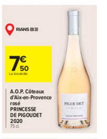 a.o.p. côteaux d'aix-en-provence rosé princesse de pigoudet 2020