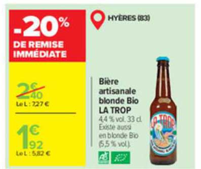 bière artisanale blonde bio la trop