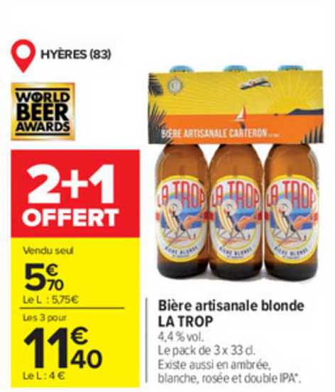 Bière Artisanale Blonde La Trop