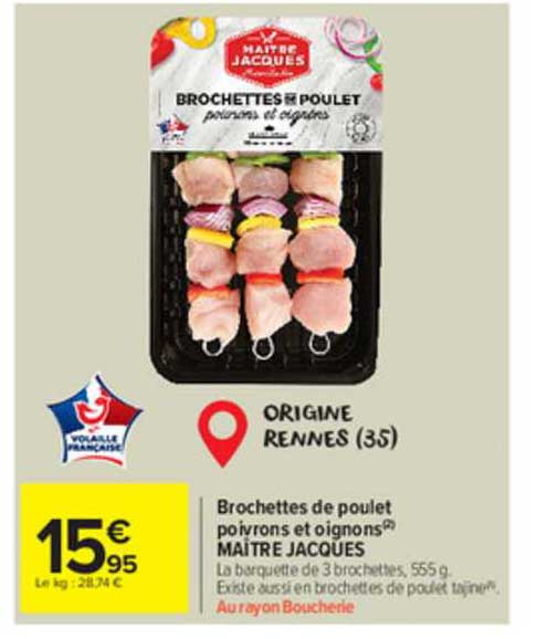 brochettes de poulet poivrons et oignons maître jacques