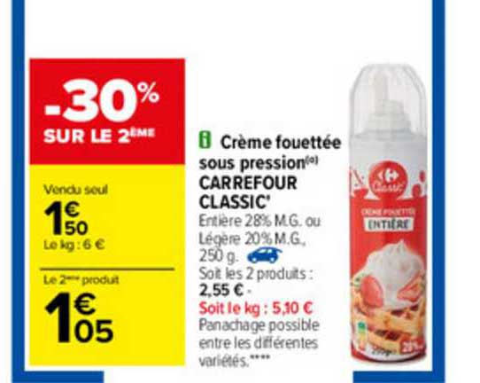 crème fouettée sous pression carrefour classic'