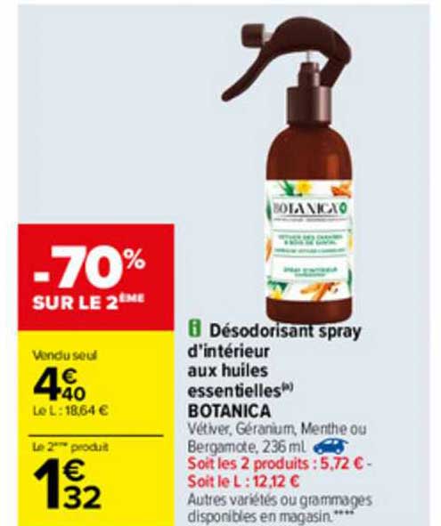 désodorisant spray d'intérieur aux huiles essentielles botanica