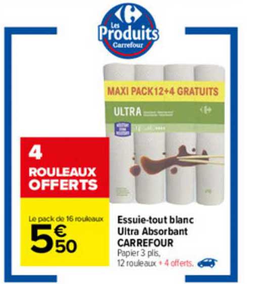 essuie-tout blanc ultra absorbant carrefour