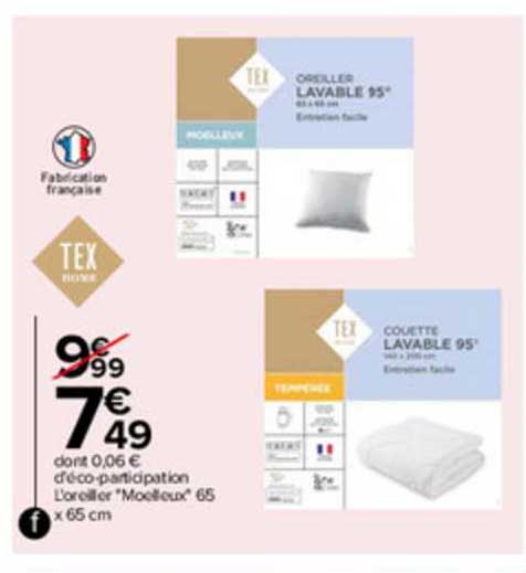 l'oreiller "moelleux" 65 x 65 cm tex home