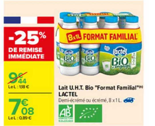 lait u.h.t. bio "format familial" lactel