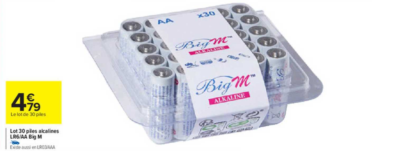 lot 30 piles alcalines lr6-aa big m