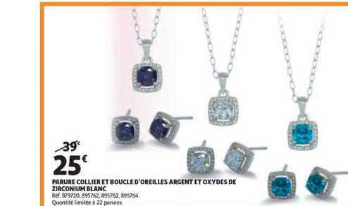 parure collier et boucle d'oreilles argent et oxydes de zirconium blanc