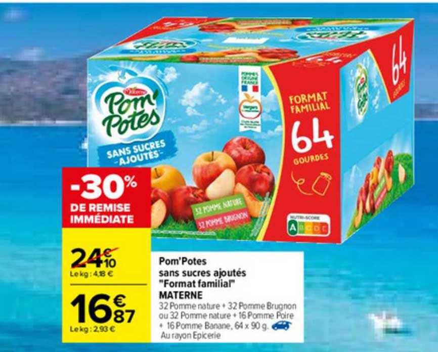 pom'potes sans sucres ajoutés "format familial" materne