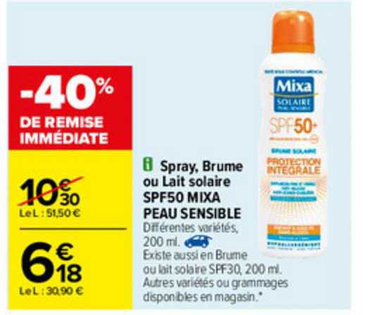 spray, brume ou lait solaire spf50 mixa peau sensible