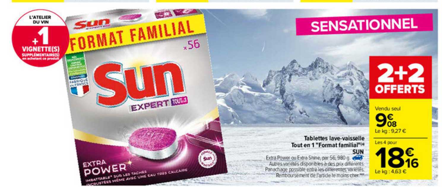 tablettes lave-vaisselle tout en 1 "format familial" sun