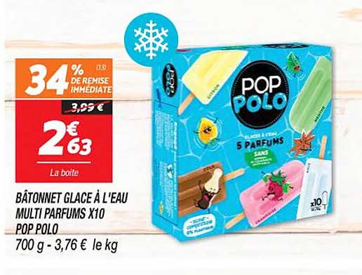 bâtonnet glace à l'eau multi parfums x10 pop polo