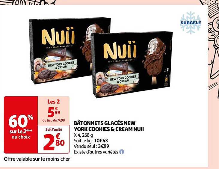 bâtonnets glacés new york cookies & cream nuii