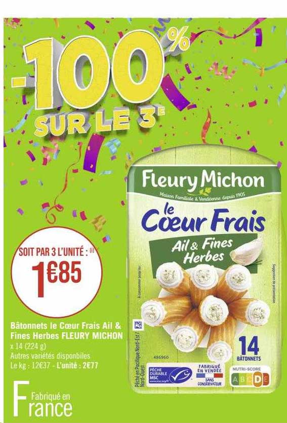 bâtonnets le cœur frais ail & fines herbes fleury michon