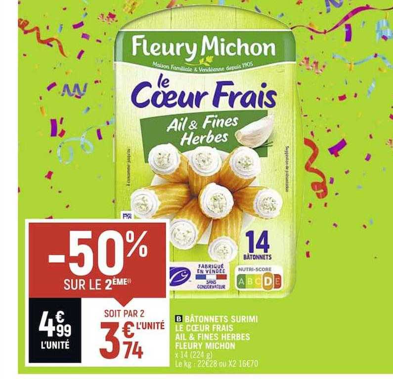 bâtonnets surimi le cœur frais ail & fines herbes fleury michon