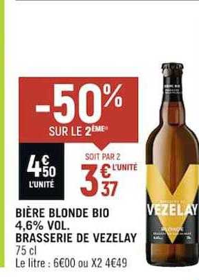 bière blonde bio 4,6 vol. brasserie de vezelay