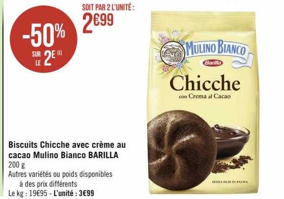 biscuits chicche avec crème au cacao mulino bianco barilla