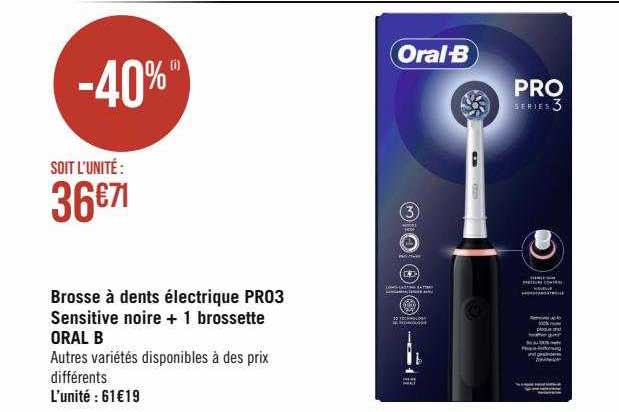 brosse à dents électrique pro3 sensitive noire + 1 brossette oral b